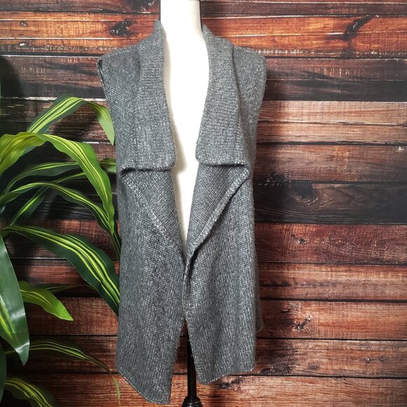 Eddie Bauer L Angora Rabbit Blend Draped Sweater Vest Gray Cable Knit - Picture 7 of 11